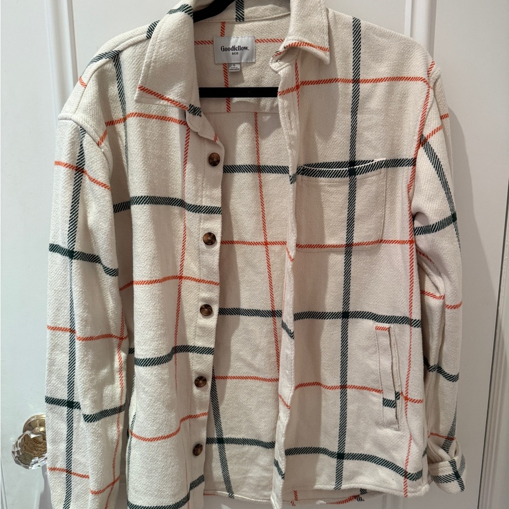 Goodfellow & Co Women's Plaid Utility Jacket - Cream, Black, and Orange
